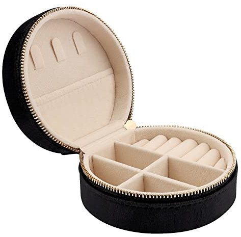 Casiwaft Mini coffret à bijoux de voyage en velours, Boîte à bijoux de voyage pour filles et femmes, Petit organisateur de bijoux pour bagues, boucles d'oreilles, colliers, Noir