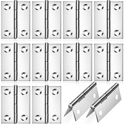 Eruinfang 12 Pieces Stainless Steel Vintage Brushed Silver Folding Butt Hinges, 2'' Bearing Hinges for Closet, Drawer, Window, Boxes, Gate