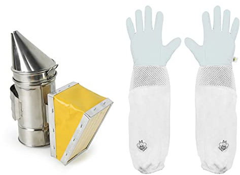 Luwint Kids Bee Smoker Kit, 7 Inch Mini Bee Hive Smoker with X-Small Beekeeping Gloves for Boys Girls 4-10 Years, Real Beekeeping Tools for Single Beehive and Starters