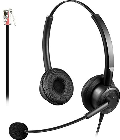 Callez RJ9 Phone Headsets for Office Phones with Noise Cancelling Mic, Corded Telephone Headset Compatible with Polycom VVX411 VVX410 VVX500 VVX501 Avaya Mitel ShoreTel BT Converse NEC Landline Phone