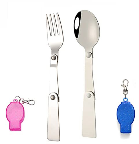 Cuillère en Acier Inoxydable Pliable,Cuillère Fourchette Pliante Portable,Ensemble de Fourchettes et Cuillères Pliables,Ensemble de Couverts Pliable,pour la Randonnée aux Voyages et Pique-Nique,2 Pcs