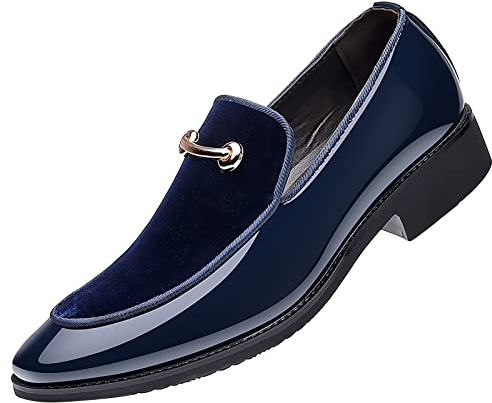 Zapatos de cuero para hombre, color azul, elegantes, de encaje, zapatos de negocios, zapatos de trabajo, sin cordones, zapatos formales, para bodas, informales, azul, 42 EU