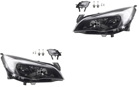 Johns, Set di fari alogeni anteriori adatti per Opel Astra J 12/2009-08/2012 H7 H7 sinistra e destra + fendinebbia + lampadina