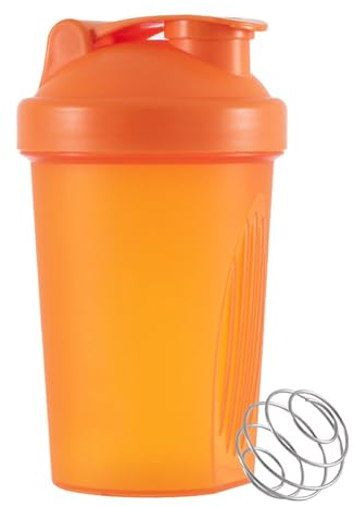 QOKLIYUI Portable Size Shaker Bottle with Shaker Balls for Fitness Enthusiasts PP Leak- Proof Drink Shaker Bottle Leak-Proof Lid, Orange