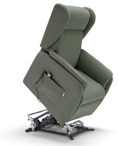 Poltrona relax elettrica FIRENZE MADE IN ITALY per anziani e disabili con kit batteria optional, 2 motori, 4 ruote, optional antimacchia (Senza Kit Batteria, Tessuto Antimacchia, Verde Foresta)