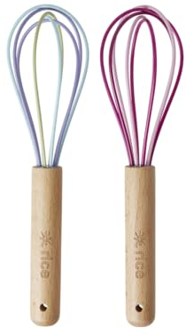 Rice - Set di 2 fruste in silicone, per bambini, in silicone, per cucinare, per ragazzi, ragazze, accessori da cucina, frusta a spirale, lunghezza: 20 cm