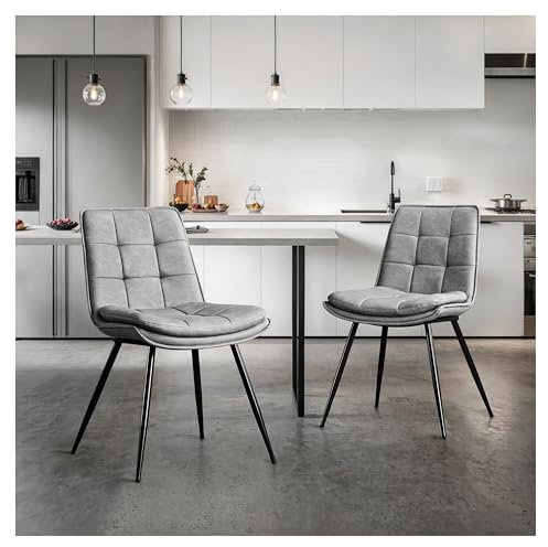 STOOLINK Esszimmerstühle 2er Set, Stühle Esszimmer aus Mikrofaser-Leder, Gepolsterter Küchenstuhl mit Rückenlehne, Armloser Essstühle mit Ziersteppung, für Esszimmer, Wohnzimmer - Grau