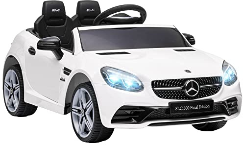 AIYAPLAY Macchina Elettrica per Bambini 3-6 Anni 12V Licenza Mercedes SLC 300, 3-5km/h Auto Elettrica per Bambini con 2 Motori, Sospensioni, Telecomando, Musica, Clacson e Fari, in PP Metallo, Bianco