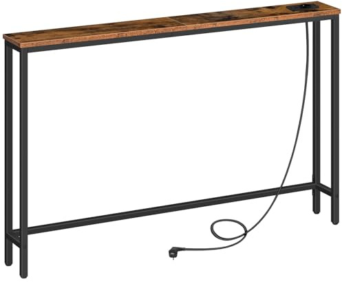 HOOBRO Consola con regleta y Puertos USB, Mesa Auxiliar Estrecha con Base de Carga, para vestíbulos, pasillos, Color marrón Vintage y Negro EBF15CXG01G1