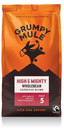 Grumpy Mule High and Mighty Espresso Blend Whole Coffee Beans with notes of Cocoa and Roast Hazelnut 200g