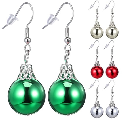 DEARMAMY 4 Paar Weihnachts Party Ohrringe Eisenbleche Weihnachts Piercing Baumelnde Ohrringe Weihnachtsbaum Hängende Kugel