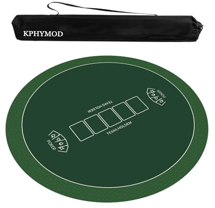 KPHYMOD Tapis De Table De Jeu Rond Antidérapant Et Anti-Bruit, Vert, pour Mahjong, Cartes De Poker, Dominos, Jeux De Société, avec Sac De Transport(Green-2,23.62x23.62 in)