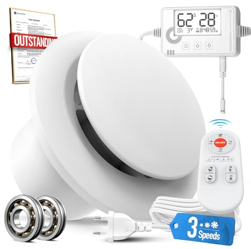 SBONNI Aspiratore Bagno 100mm 3 Velocità, Ventola Aspirazione con Sensore di Umidità Temperatura Timer Telecomando, Silenzioso Potente Ventilatore Bagno Cucina Cantina, Estrattore Aria P109