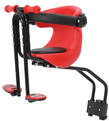 Front Mounted Child Bicycle Seat, Portable Bicycle Seat ,with Footrests and Safety Guard, Quick Release Folding Design, Weight Capacity 50kg. Suitable for Children aged 8 Months to 4 Years (Red)