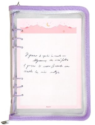 Couverture pour dossier planificateur – sac pour journal imperméable transparent, couverture rechargeable, fonction de fermeture portable à 6 anneaux | organisateur idéal pour étude, travail
