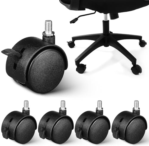 NUOBESTY 5 Roulettes Pivotantes M8 Frein pour Chaise et Équipement Industriel, Robustes et Résistantes à L'usure, en Pp Noir, Lot de 5, Adaptées pour Sols en Bois Dur