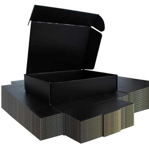 23 x 16 x 5 cm Scatola postale pieghevole nera – cartone riciclabile – nero dentro e fuori – per set gioielli, cioccolatini e hobby creativi – confezione da 25