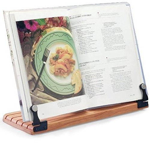 Deluxe Large Cookbook Holder - Acrylic Shield With Cherry Wood Base - Made in the USA