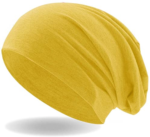 Hatstar® Klassische Slouch Long Beanie Mütze | leicht und weich | für Damen und Herren | Übergangsmütze für Frühling und Sommer (Gelb)
