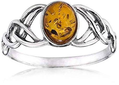 Ian and Valeri Co. Amber Sterling Silver Oval Celtic Knots Ring
