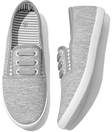 Women's Canvas Slip on Sneakers Casual Slip on Walking Shoes Womens Tennis Shoes Flat Dress Shoes Non Slip Work Shoes(Grey.us10)