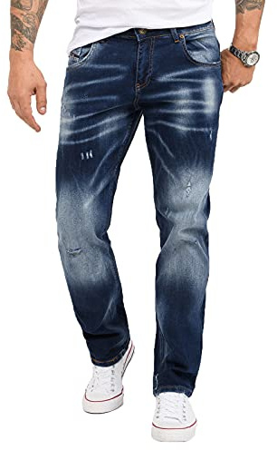 Rock Creek Herren Jeans Regular Fit Stretch Jeans Männerhose Herrenjeans Denim Hosen Herrenhose Straight Cut Stonewashed RC-3113 Dunkelblau W42 L34