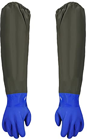 sinzau Long Pond Gloves for Arm Protection: 70CM Blue Waterproof Rubber Gloves Keep Hands Dry - for Cleaning Gardening Aquarium Fishery Machinery Chemical