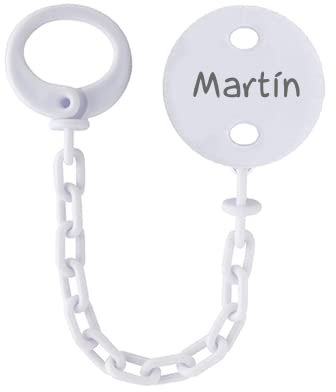 Kuxulu - Chupetero Personalizado con nombre - Portachupete bebe - Cadena Chupete, a partir de 6 meses plastico, Libres De Bpa, Color Blanco