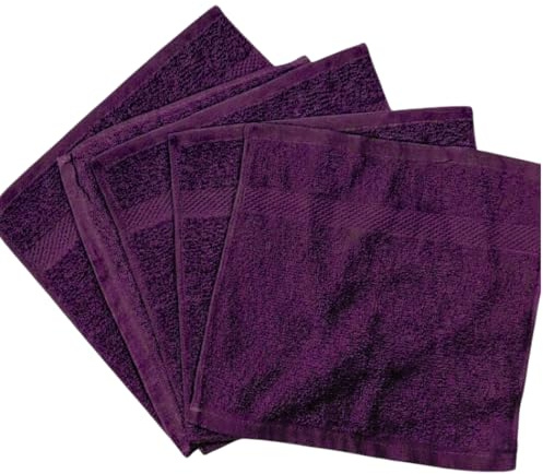 Diamond Tex 4 Pack Cotton Face Cloth Set 30 x 30 cm Flannel Washcloth Towels Extra Absorbent & Quick Dry Hotel Gym, Golf, Spa 600-GSM (Purple)