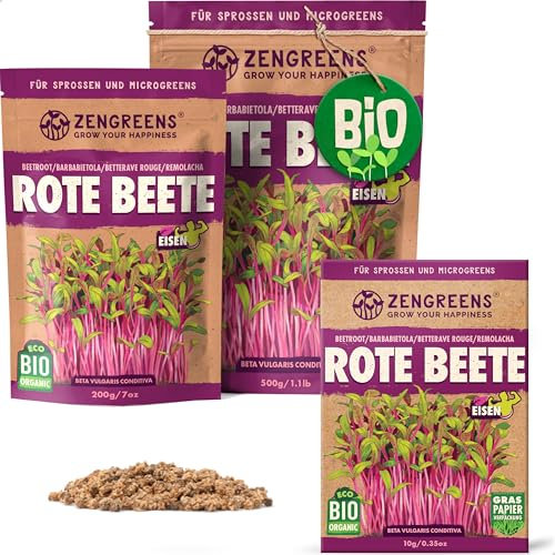 ZenGreens® - Bio Rote Beete Samen - Wähle zwischen 200g und 500g - Rote Beete mit Keimrate von über 97% - Rotebeete Keimsprossen - Saatgut zum Sprossen ziehen - wiederverschließbare Verpackung