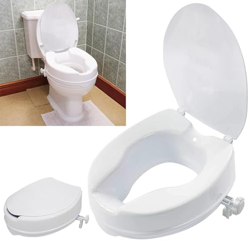 Toilettensitzerhöhung mit Deckel,Aufsteckbare Toilettenerhöhung,von 2 bis 6 Zoll WC Sitzerhöhung für Senioren,Sitzerhöhung Toilette Schwangere und Behinderte,Erhöhter Toilettenaufsatz (6 Zoll / 16CM)