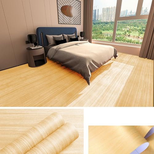 Self-Adhesive Thickened Vinyl Flooring, 40 x 500cm/2m²Peel and Stick Wood Grain Repair Floor Tile, Waterproof Wear Resistant Wood Look Planks for Floor Renovation (Yellow wood grain)