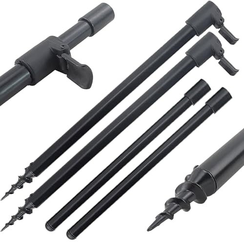 Hirisi 2 x Banksticks Rutenhalter mit 30 - 45 cm Länge verstellbar mit Gewinde und Erdspieß Erdbohrer als Rutenständer Halter, Bank Stick Angel Rutenhalter Schwarz