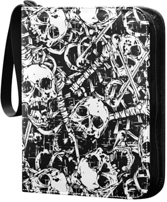 Totenkopf Sammelkartenalbum 4 Taschen Kartenordner 50 Seiten 400 Karten PU Reißverschluss Kartenbinder Aufbewahrungshalter für Sportspielkarte