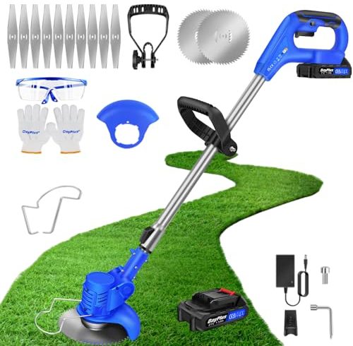 Qimu DéBroussailleuse sans Fil Coupe Bordure avec Batterie et Lames en métal Coupe-Herbe sans Fil à Batterie Electrique Puissante Taille Haie Coupe-Mauvaises Herbes pour la Coupe-Herbe de Jardin