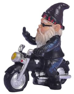 Fuwraixis Statue de Nain de Jardin à Moto, Sculpture de Nain à Doigt Vertical, décoration de Jardin imperméable à l'eau et au Soleil, Nain de Jardin drôle et Plein d'esprit, Cadeaux Moto pour Hommes