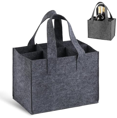 Elegance-go Sac à Vin en Feutre,Sac Porte-Bouteille de Vin Sac à Bouteilles pour 6 Bouteilles Sac de Transport avec Poignée Réutilisable pour Champagne Bière Boissons Emballage Cadeau