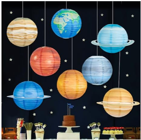 GIDWRIY 8 Pièces Suspension Planetes Systeme Solaire à Suspendre, Lanterne Papier Decoration, Lanterne Boule Papier Plafond, Lanterne Enfant en Papier à Suspendre, Lanterne Decorative Interieur