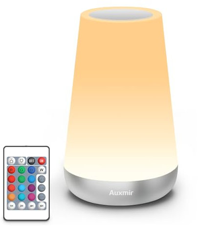 Auxmir Night Light, LED Touch Table Lamp, Dimmable 2500mAh Rechargeable Light with RGB Color Changing, Remote Control, Portable Bedside Lamp for Children, Kids, Bedroom, Living Room, Camping
