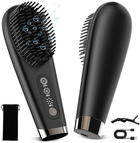 HUIJUTCHEN Hair Straightener Brush, Fast Heating Straightening Brush for Women Anti-Scald Hair Straightener Comb Hot Comb with 3 Temps & LCD Display Auto-Off Function for Home Office Travel