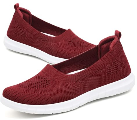 GYCF Sin Cordones Calzado Veraniego Mujer,Zapatos Confort Ortopédicos, Zapatillas Slip On Malla Transpirable,Zapatillas Respirables Ultralivianas Caminata Diaria,Rojo,38EU