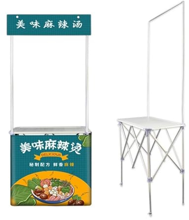 Portable Tradeshow Podium Table, Foldable Retail Promotion Reception Event Desk, Pop Up Exhibition Speeches Counter Stand Booth Supermarket Tasting Table Advertising Banner Stand With storage bag