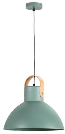 Els Banys - Lámpara de Techo Modelo Sam - PVC Verde Translúcido - Ø39 cm x 26 cm - Casquillo E27 - Cable Regulable 150 cm - Embellecedor Efecto Madera - Uso Interior IP20