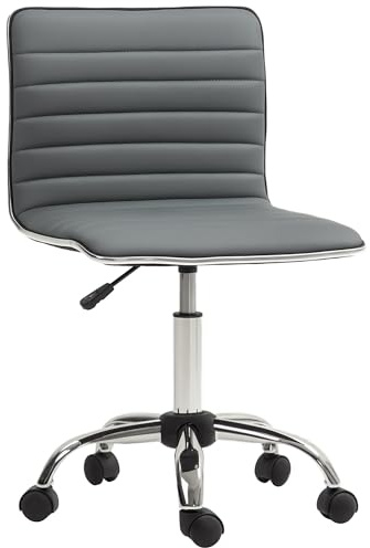 HOMCOM Silla de Oficina sin Brazos Silla de Escritorio Giratoria Tapizada en PU con Altura Ajustable para Estudio Dormitorio Tocador Carga 120 kg Gris Oscuro