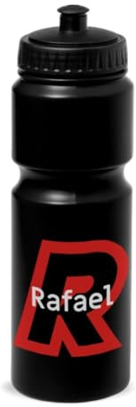 DEREGALOOS Bidón Deportivo Personalizado 840 ml. Botella para Ciclismo con Nombre e Inicial. Cantimplora Ligera con Tapón Dosificador. Accesorio Personalizable para Rutas y Entrenamientos (NEGRO)