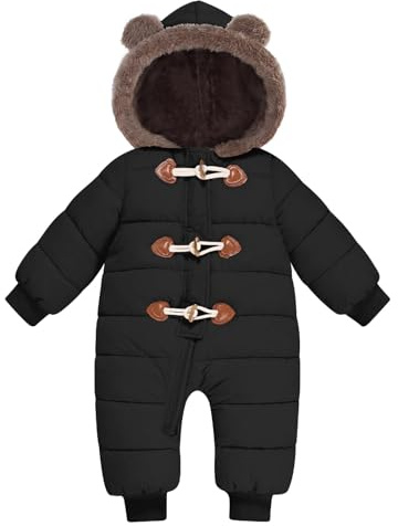 Belovecol Infant Snowsuit Boys Girls Snow Suit with Bear Hooded 3-6 Months Zipper Winter Jumpsuit for Outdoor Activities