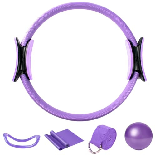 Generico Cerchio Pilates - Set di Anelli per Pilates - Fitness Attrezzi Include Palla di Yoga La Resistenza Bande di Sostegno per Lo Yoga per Casa, Allenamento Forzas E Flessibilità