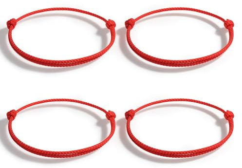 Ztolbriy 4 Bracelets Rouges Tibétains Porte-Bonheur – Bracelet de Protection en Fil Rouge | Ajustable pour Femmes & Hommes | Énergie Positive & Protection