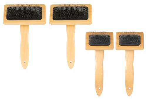 sourcing map 4 Pcs Wool Carder, Hand Carding Brush 2 Medium and 2 Small Wooden Pet Grooming Tool for Needle Felting Pet Grooming Weaving Craft Supplies, Black, Wood Color