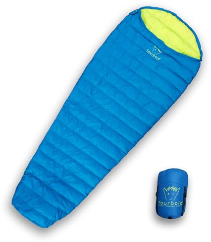 Tourbold Saco de dormir de plumón, ultraligero, para verano, cómodo, corte 550 g, plumón, tamaño pequeño, acoplable, sin PFC